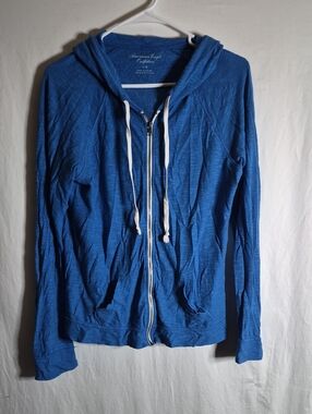 American Eagle Outfitters Blue Hooded Zip-Up Sweatshirt